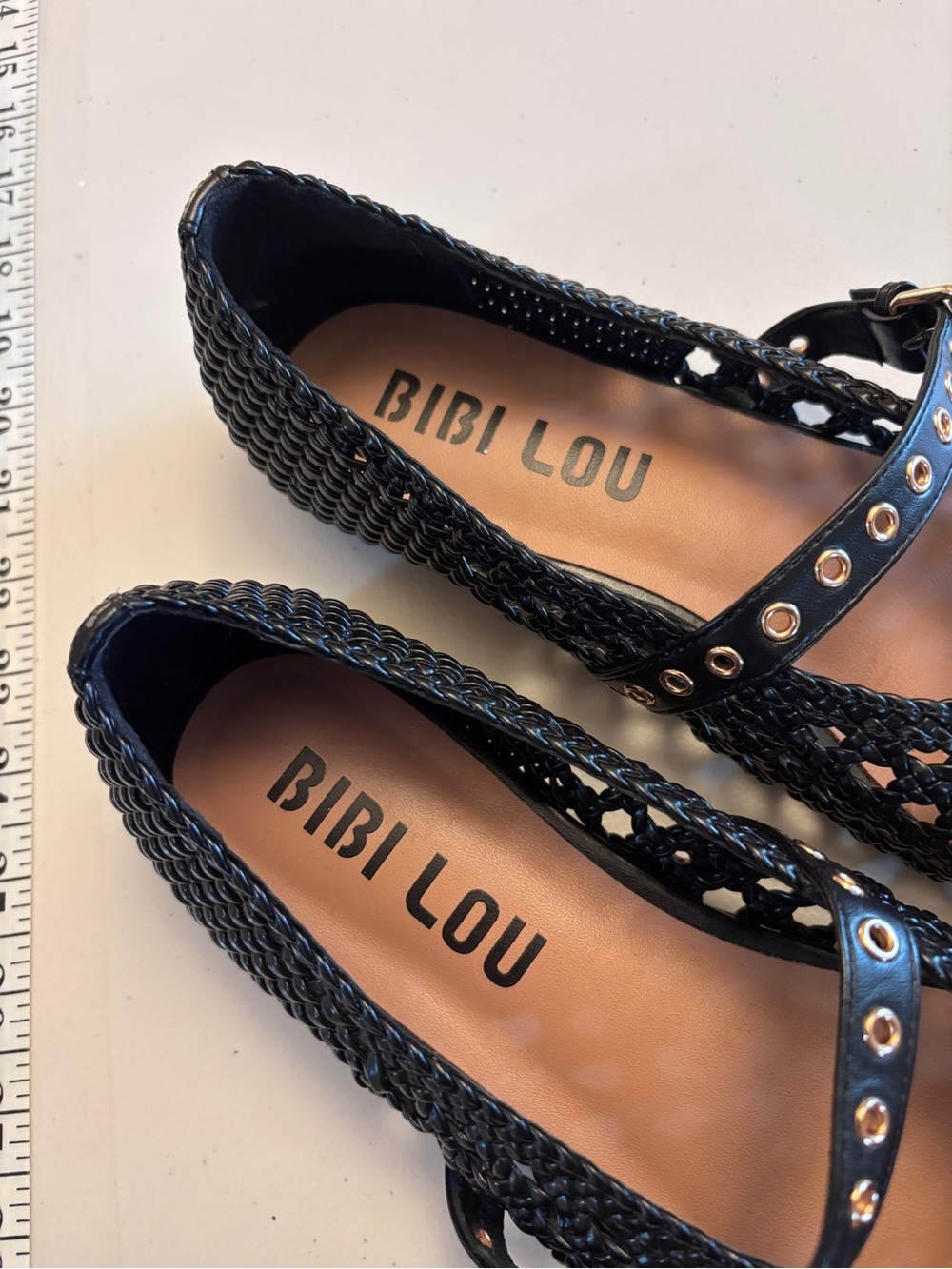 Bibi Lou Woven Moto Ballet Flat Size 40 Mary Jane Eyelet Strap Leather Boho Chic - Picture 7 of 10